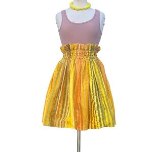 Handmade Yellow Paper Bag Waist Mini Skirt – High Waist, Stretch Fit, Sz small